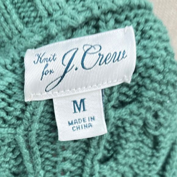 J Crew Cotton Cable Knit Crewneck Fisherman Sweater in Green Men's Medium - Picture 3 of 8